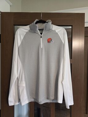 Cleveland Browns Striped Quarter-Zip Pullover - White & Gray NWOT
